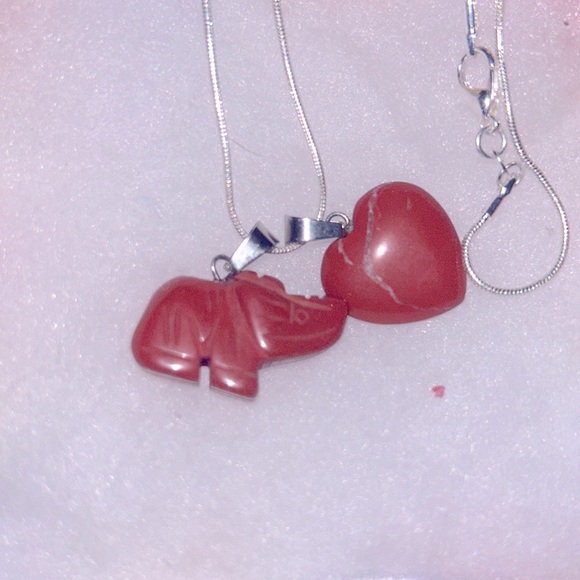 Boho Hippie Red Jasper Heart ❤️ and Elephant 🐘 24” Silver Necklace - Picture 3 of 6